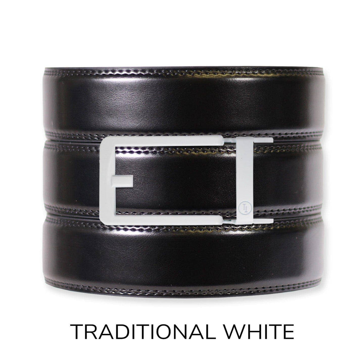 Tough Apparel Tough Apparel - Gloss Black Leather Ratchet Belt & Buckle Set: Traditional Gun Metal