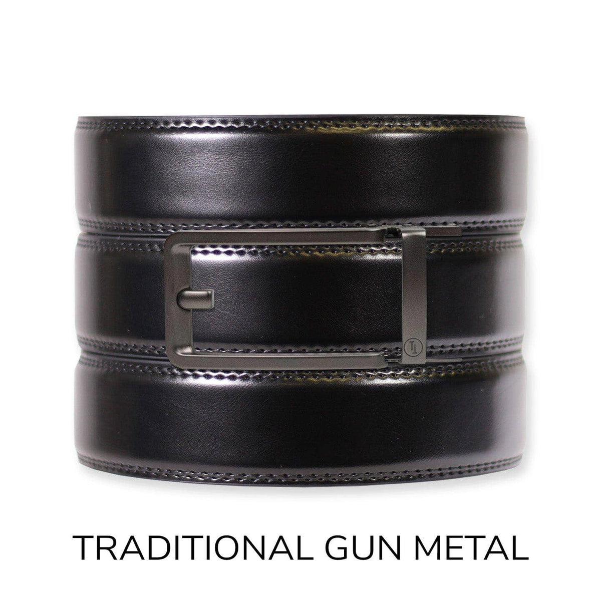Tough Apparel Tough Apparel - Gloss Black Leather Ratchet Belt & Buckle Set: Traditional Gun Metal