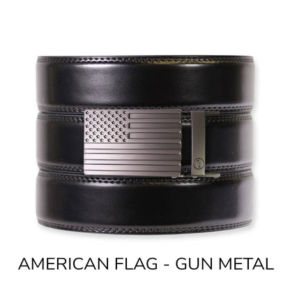 Tough Apparel Tough Apparel - Gloss Black Leather Ratchet Belt & Buckle Set: Traditional Gun Metal