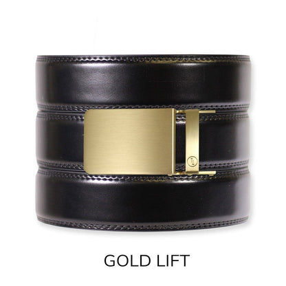 Tough Apparel Tough Apparel - Gloss Black Leather Ratchet Belt & Buckle Set: Traditional Gun Metal