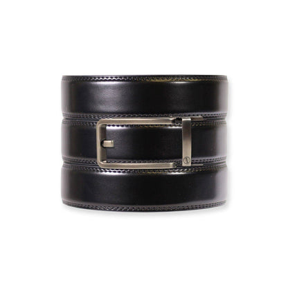 Tough Apparel Tough Apparel - Gloss Black Leather Ratchet Belt & Buckle Set: Traditional Gun Metal