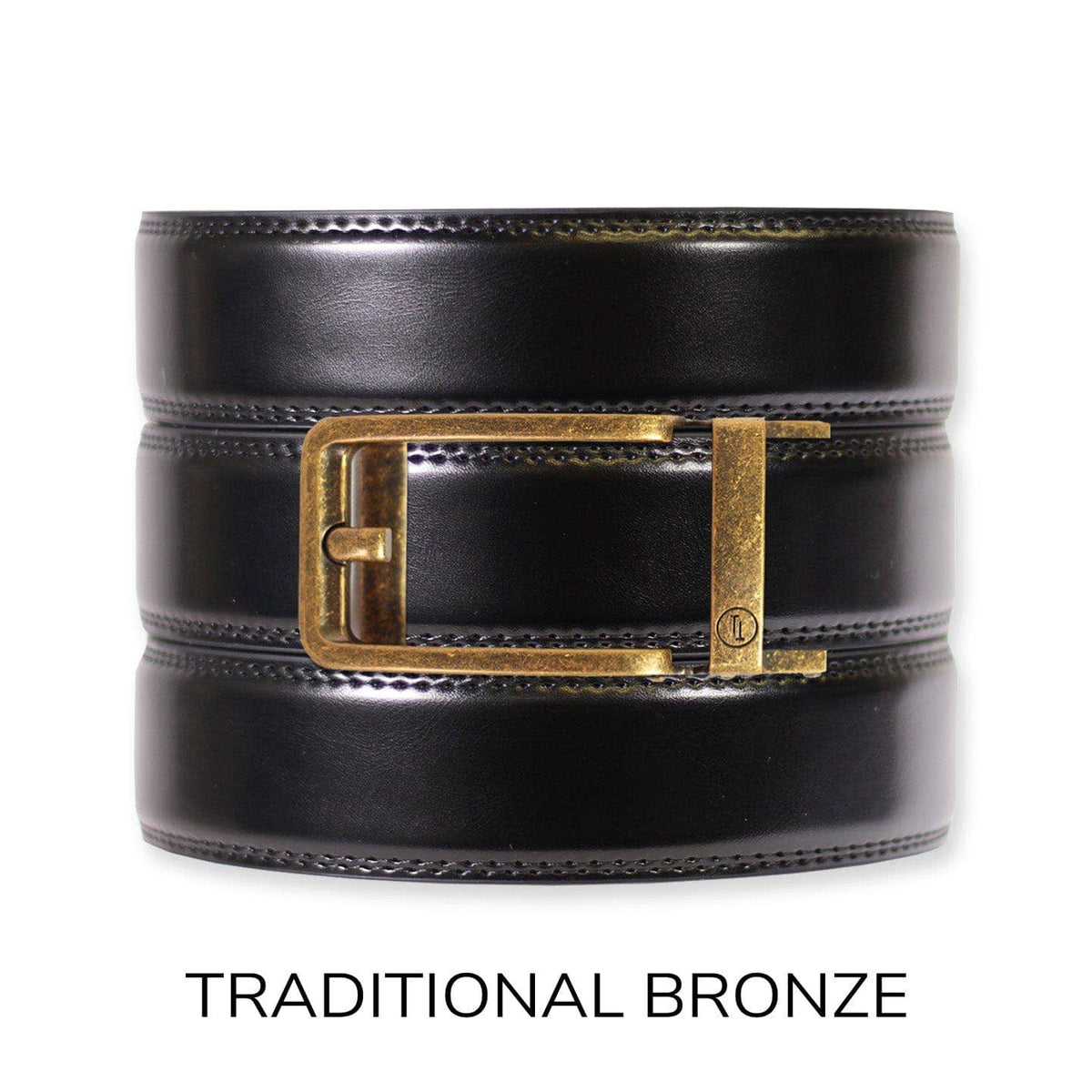 Tough Apparel Tough Apparel - Gloss Black Leather Ratchet Belt & Buckle Set: Traditional Gun Metal