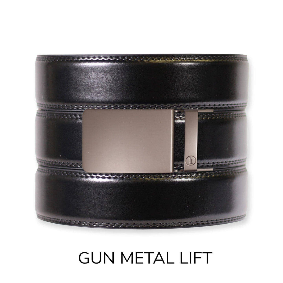 Tough Apparel Tough Apparel - Gloss Black Leather Ratchet Belt & Buckle Set: Traditional Gun Metal