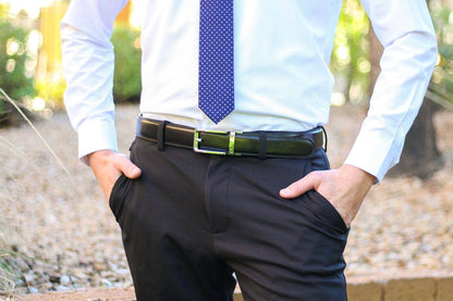 Tough Apparel Tough Apparel - Gloss Black Leather Ratchet Belt & Buckle Set: Traditional Silver