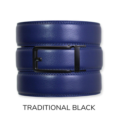 Tough Apparel Tough Apparel - Navy Leather Ratchet Belt & Buckle Set: Black / XL (Pant size 60 and below)
