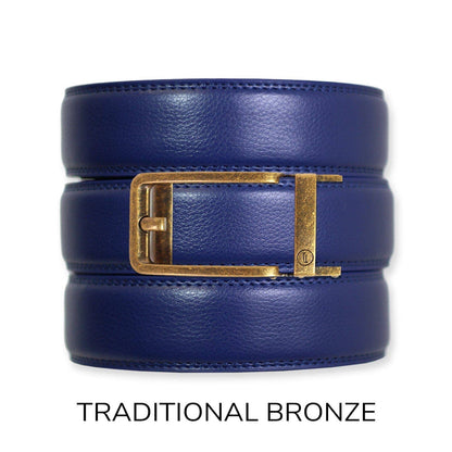 Tough Apparel Tough Apparel - Navy Leather Ratchet Belt & Buckle Set: Black / XL (Pant size 60 and below)