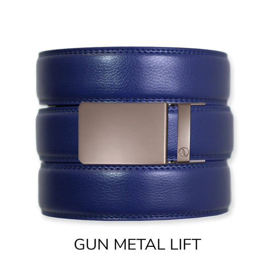 Tough Apparel Tough Apparel - Navy Leather Ratchet Belt & Buckle Set: Gun Metal / XL (Pant size 60 and below)