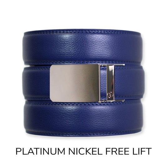 Tough Apparel Tough Apparel - Navy Leather Ratchet Belt & Buckle Set: Platinum – Nickel Free / XL (Pant size 60 and below)