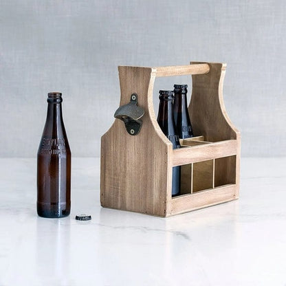 Weddingstar Inc. Beer Caddy Wooden Beer Bottle Caddy With Opener