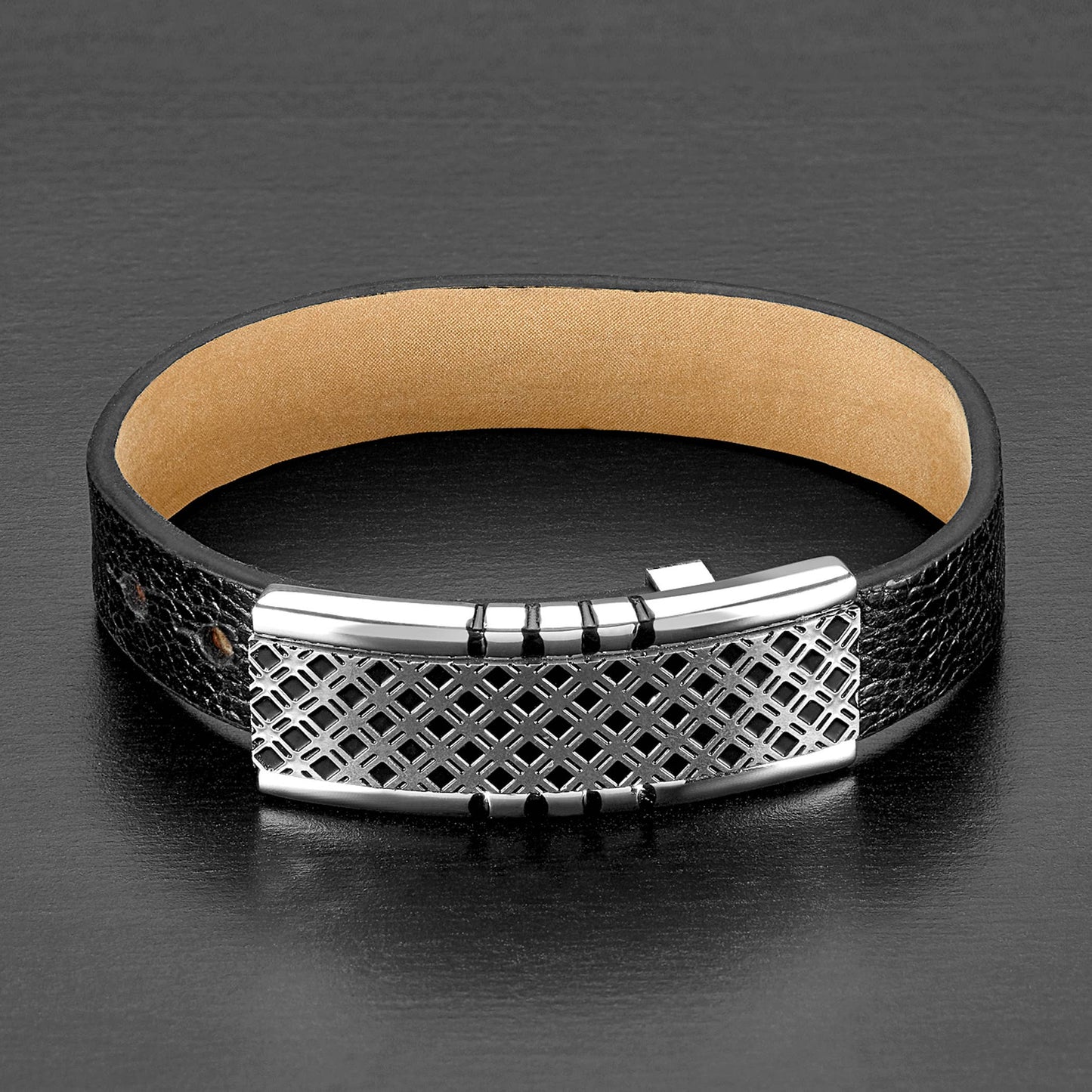 West Coast Jewelry Bracelets Lattice Buckle Clasp Black Leather Bracelet