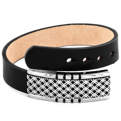 West Coast Jewelry Bracelets Lattice Buckle Clasp Black Leather Bracelet