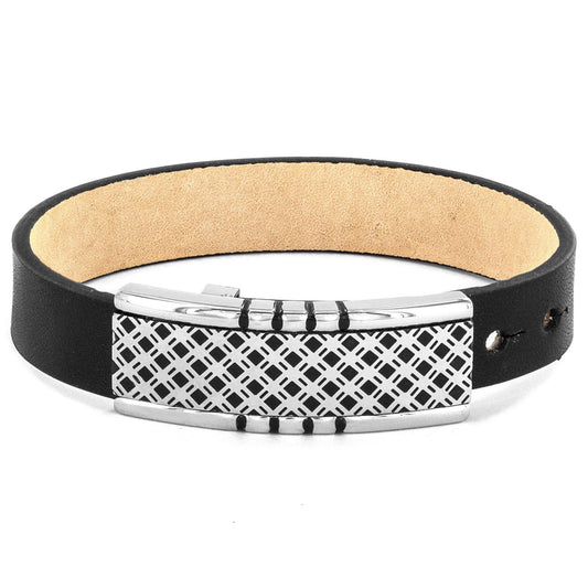 West Coast Jewelry Bracelets Lattice Buckle Clasp Black Leather Bracelet