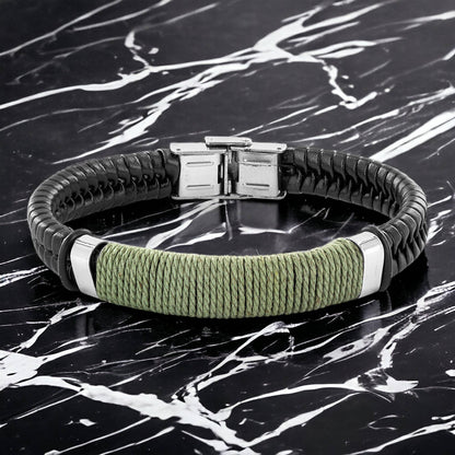 West Coast Jewelry West Coast Jewelry - Colored Twine Woven Black Leather Bracelet