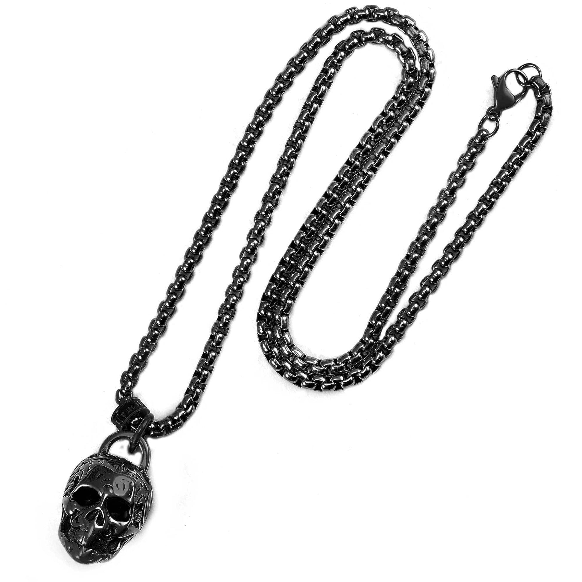 West Coast Jewelry West Coast Jewelry - Crucible 38mm Large Skull Pendant Necklace - 24": Black