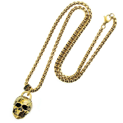 West Coast Jewelry West Coast Jewelry - Crucible 38mm Large Skull Pendant Necklace - 24": Gold