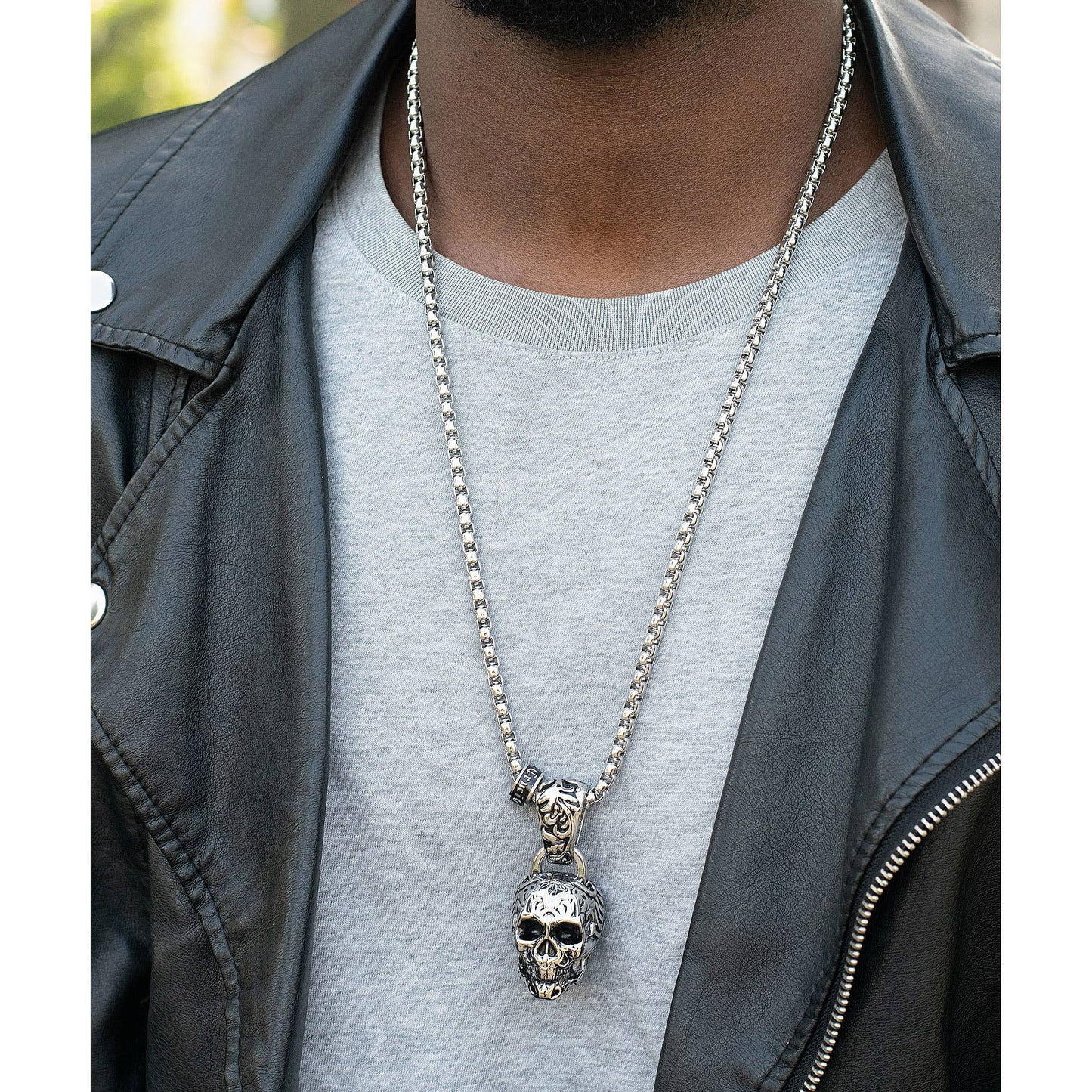 West Coast Jewelry West Coast Jewelry - Crucible 62mm Extra Large Skull Pendant Necklace - 24": Silver