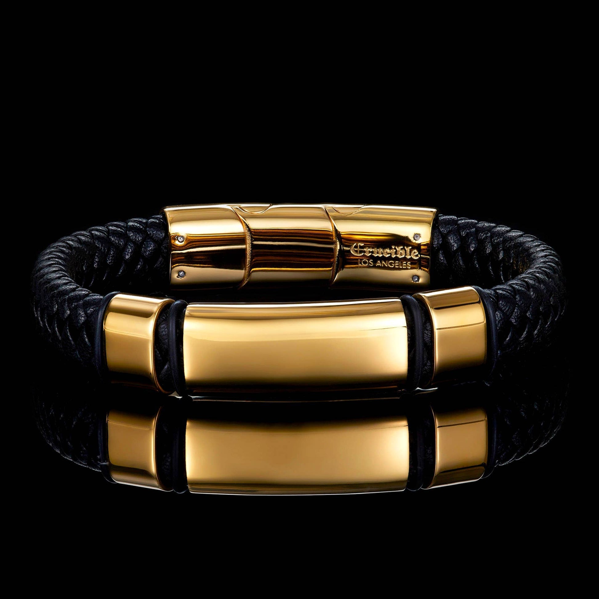 West Coast Jewelry West Coast Jewelry - Crucible Engravable ID Plate Black Leather Bracelet: Silver
