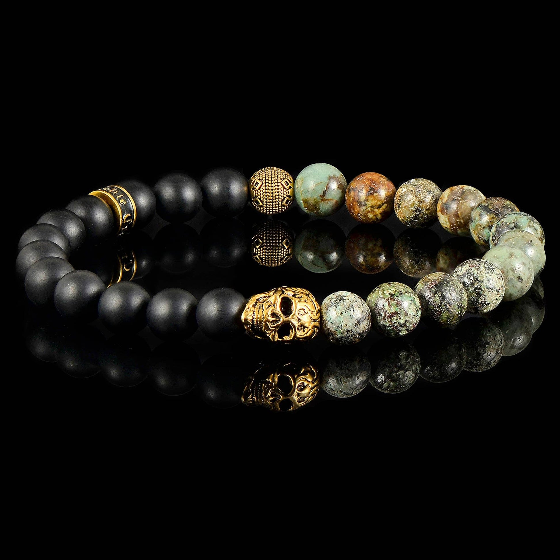 West Coast Jewelry West Coast Jewelry - Crucible Gold IP Skull Natural Stone Stretch Bracelet (8mm)
