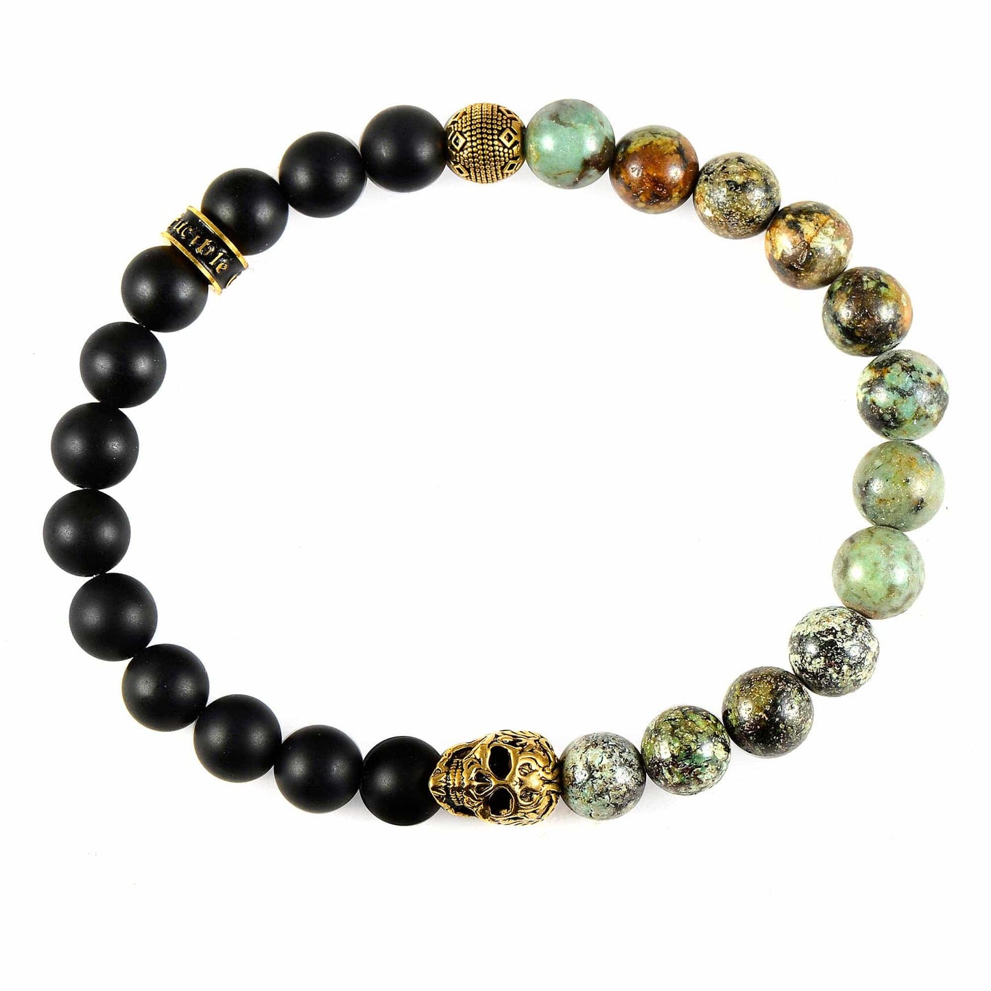 West Coast Jewelry West Coast Jewelry - Crucible Gold IP Skull Natural Stone Stretch Bracelet (8mm)