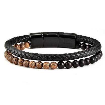 West Coast Jewelry West Coast Jewelry - Crucible Natural Stone Beaded Leather Bracelet - 8.25": Turquoise/Picture Jasper