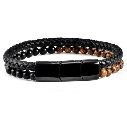 West Coast Jewelry West Coast Jewelry - Crucible Natural Stone Beaded Leather Bracelet - 8.25": Turquoise/Picture Jasper