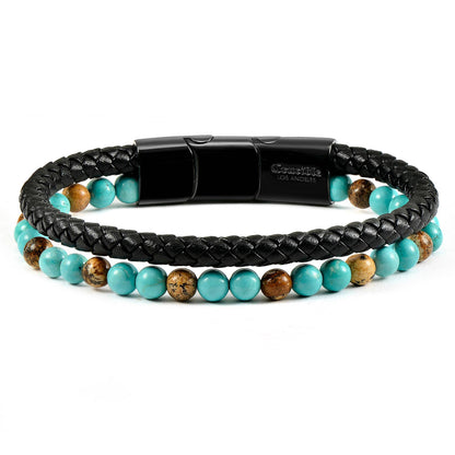 West Coast Jewelry West Coast Jewelry - Crucible Natural Stone Beaded Leather Bracelet - 8.25": Turquoise/Picture Jasper