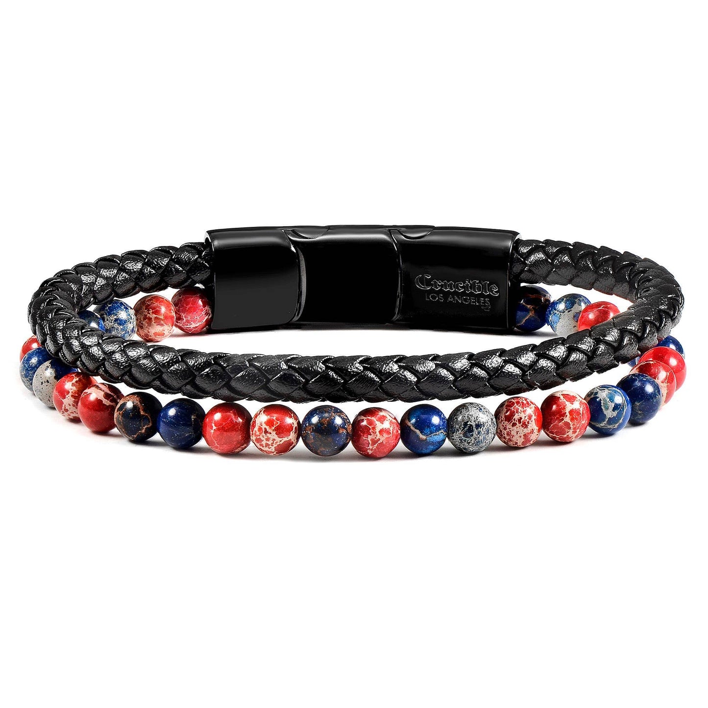 West Coast Jewelry West Coast Jewelry - Crucible Natural Stone Beaded Leather Bracelet - 8.25": Wood and Ebony Wood