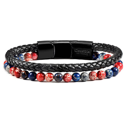 West Coast Jewelry West Coast Jewelry - Crucible Natural Stone Beaded Leather Bracelet - 8.25": Wood and Ebony Wood
