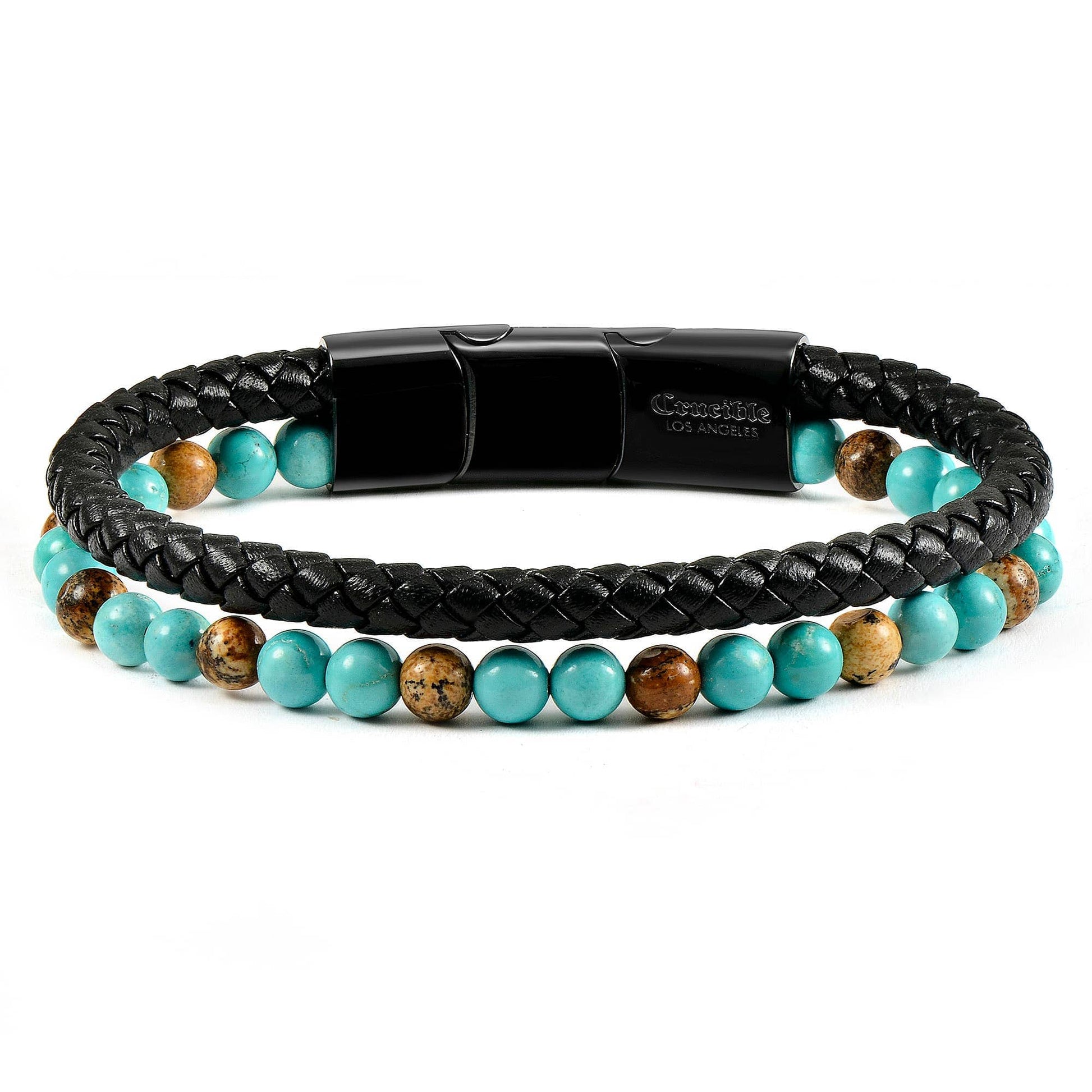 West Coast Jewelry West Coast Jewelry - Crucible Natural Stone Beaded Leather Bracelet - 8.25": Wood and Ebony Wood