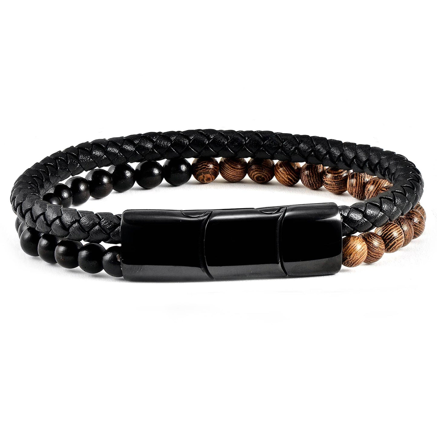 West Coast Jewelry West Coast Jewelry - Crucible Natural Stone Beaded Leather Bracelet - 8.25": Wood and Ebony Wood