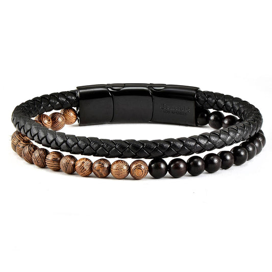 West Coast Jewelry West Coast Jewelry - Crucible Natural Stone Beaded Leather Bracelet - 8.25": Wood and Ebony Wood