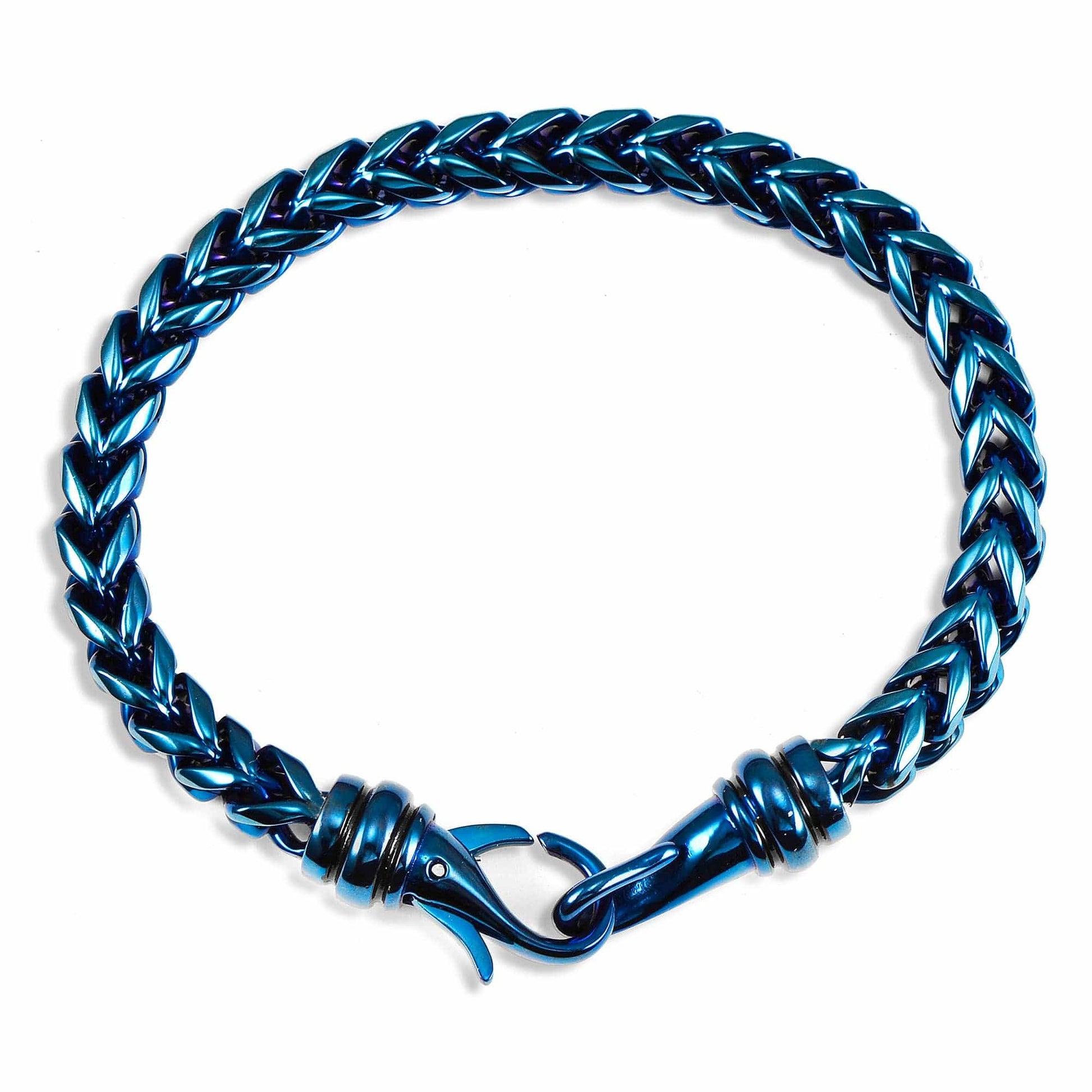 West Coast Jewelry West Coast Jewelry - Crucible Polished Stainless Steel Franco Chain Bracelet: Blue