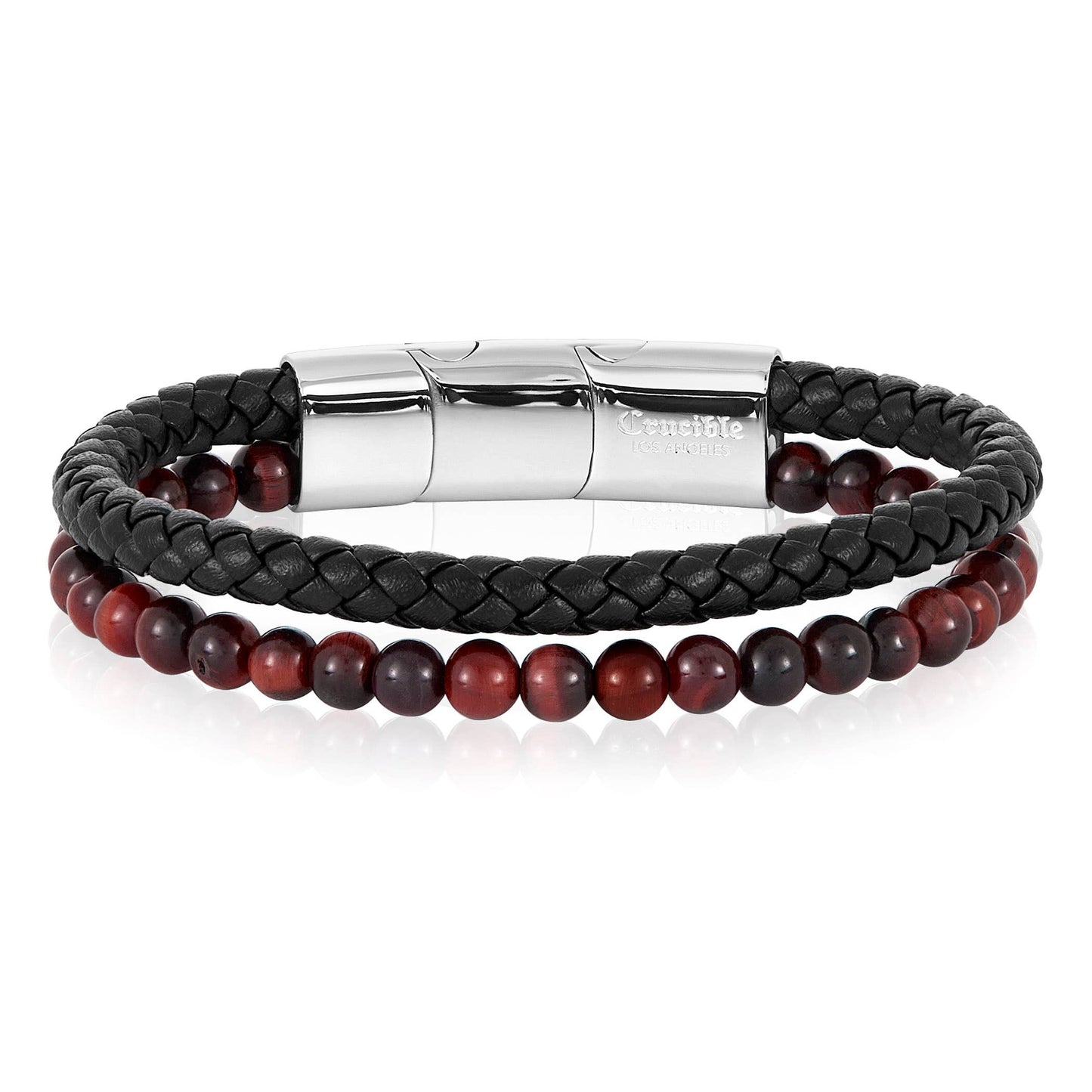 West Coast Jewelry West Coast Jewelry - Crucible Red Tiger Eye Bead Leather Bracelet - 8.25" + Ext: Black