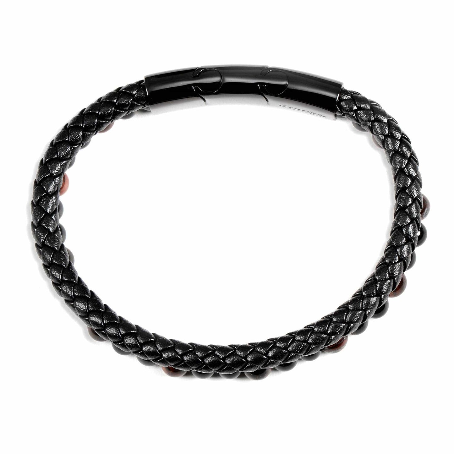 West Coast Jewelry West Coast Jewelry - Crucible Red Tiger Eye Bead Leather Bracelet - 8.25" + Ext: Black