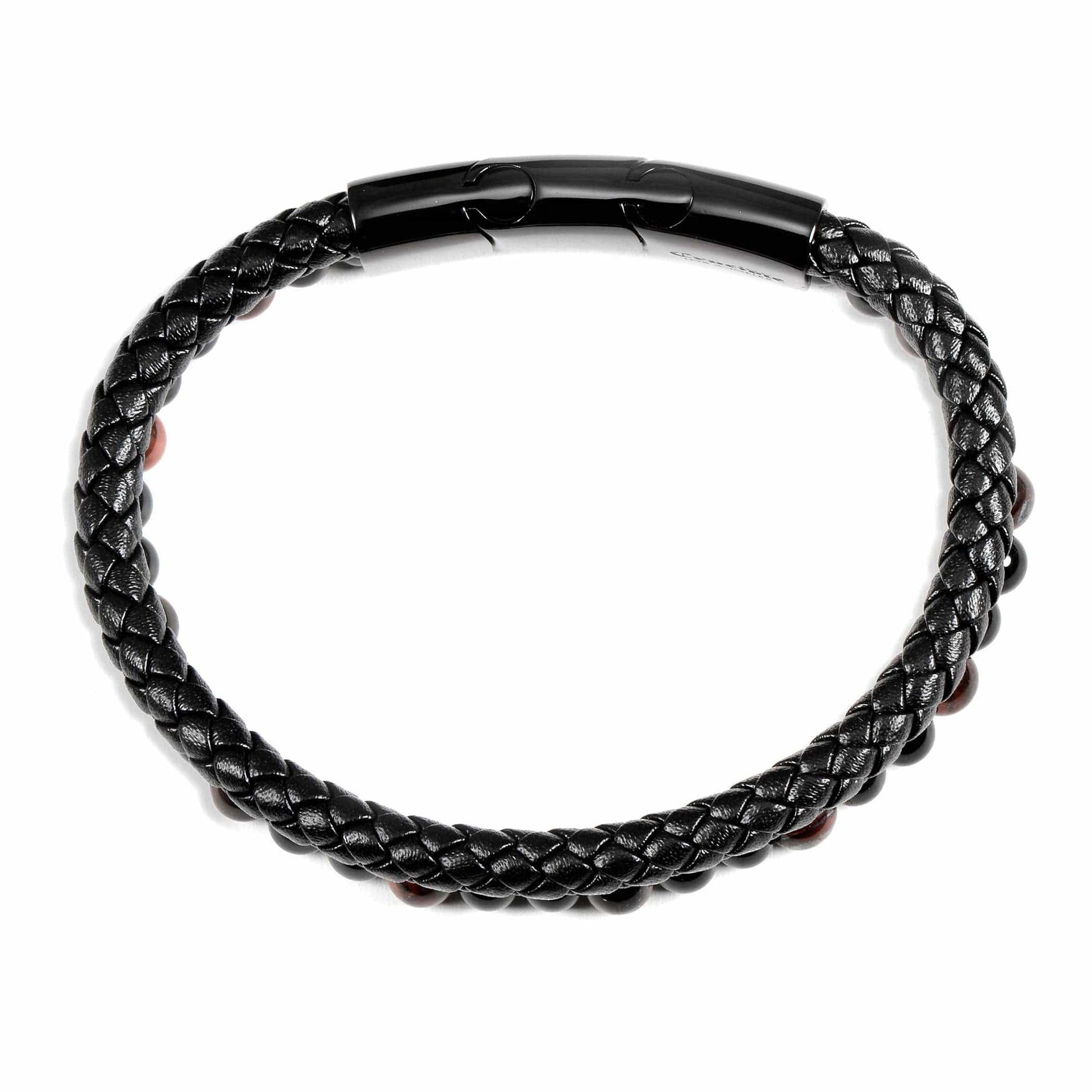 West Coast Jewelry West Coast Jewelry - Crucible Red Tiger Eye Bead Leather Bracelet - 8.25" + Ext: Black