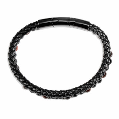 West Coast Jewelry West Coast Jewelry - Crucible Red Tiger Eye Bead Leather Bracelet - 8.25" + Ext: Black