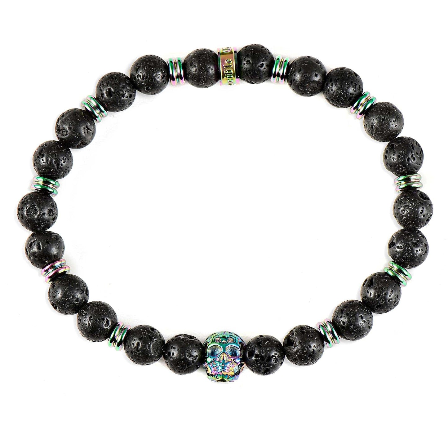 West Coast Jewelry West Coast Jewelry - Crucible Skull and Lava Stone Beaded Stretch Bracelet (8mm)