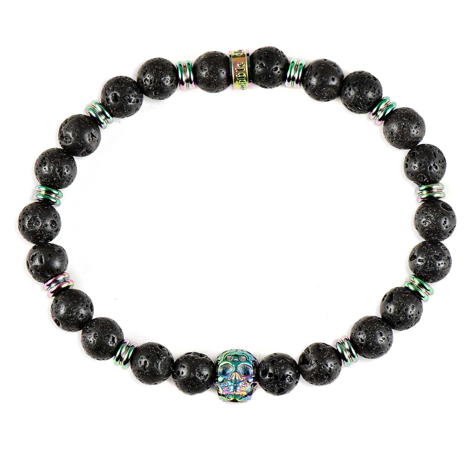 West Coast Jewelry West Coast Jewelry - Crucible Skull and Lava Stone Beaded Stretch Bracelet (8mm)