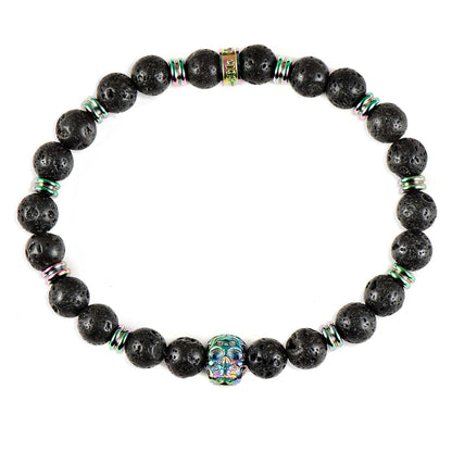 West Coast Jewelry West Coast Jewelry - Crucible Skull and Lava Stone Beaded Stretch Bracelet (8mm)