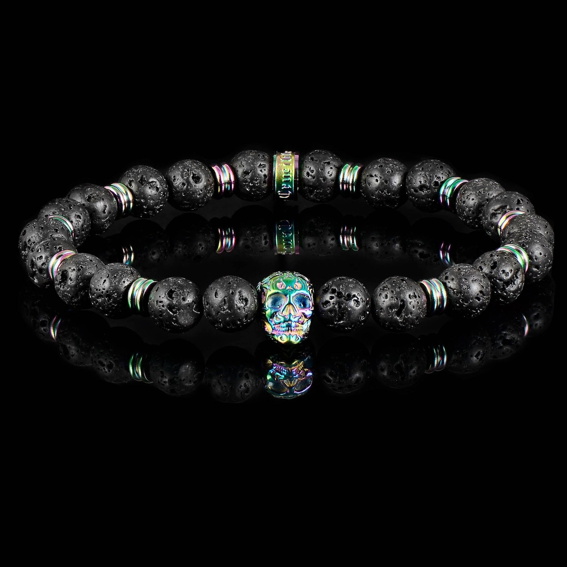 West Coast Jewelry West Coast Jewelry - Crucible Skull and Lava Stone Beaded Stretch Bracelet (8mm)