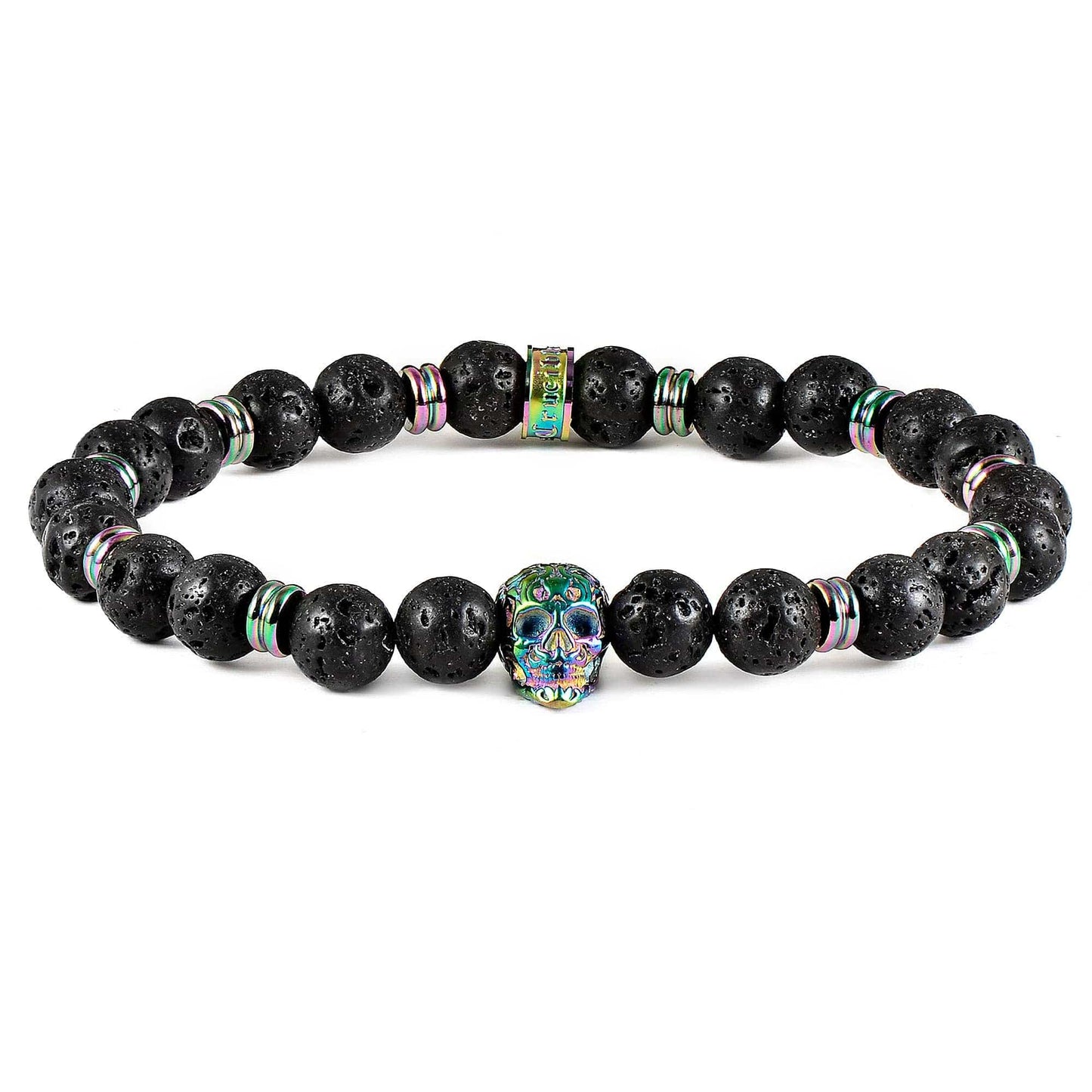 West Coast Jewelry West Coast Jewelry - Crucible Skull and Lava Stone Beaded Stretch Bracelet (8mm)