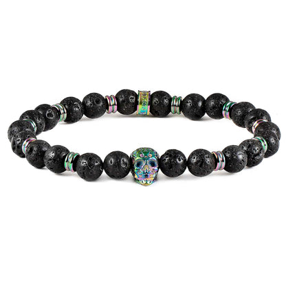 West Coast Jewelry West Coast Jewelry - Crucible Skull and Lava Stone Beaded Stretch Bracelet (8mm)