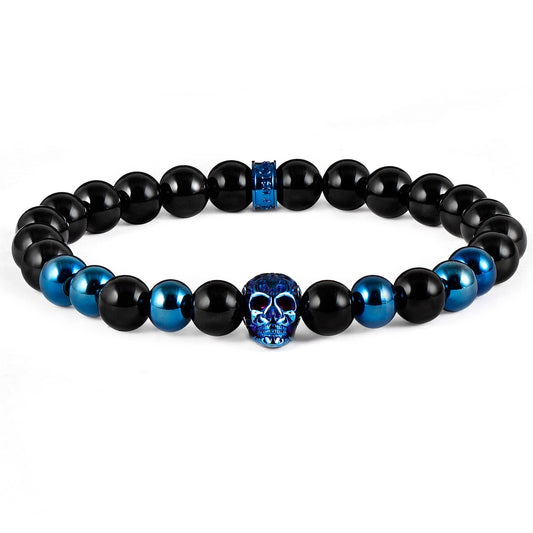 West Coast Jewelry West Coast Jewelry - Crucible Skull and Onyx Stone Beaded Stretch Bracelet (8mm): Blue