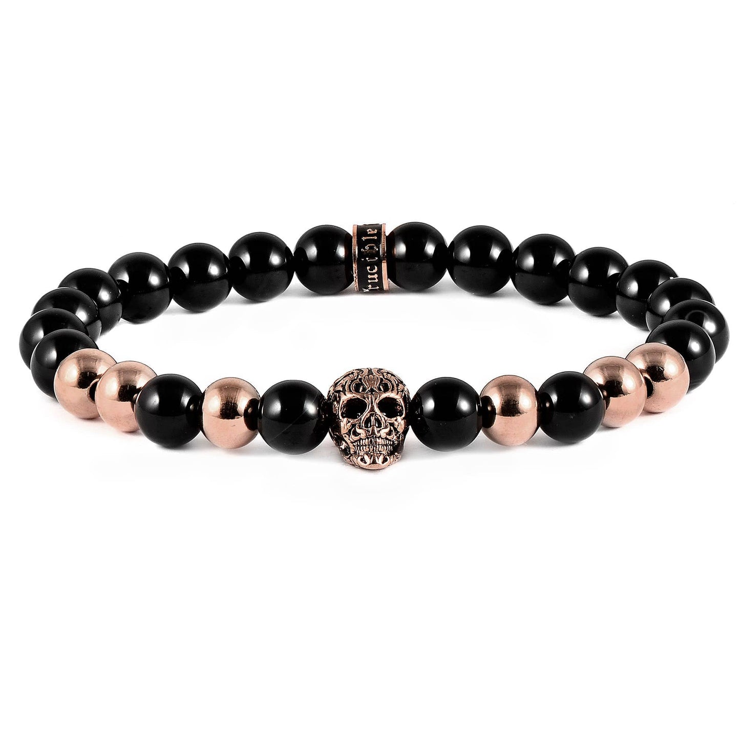 West Coast Jewelry West Coast Jewelry - Crucible Skull and Onyx Stone Beaded Stretch Bracelet (8mm): Gold
