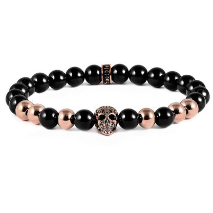West Coast Jewelry West Coast Jewelry - Crucible Skull and Onyx Stone Beaded Stretch Bracelet (8mm): Gold