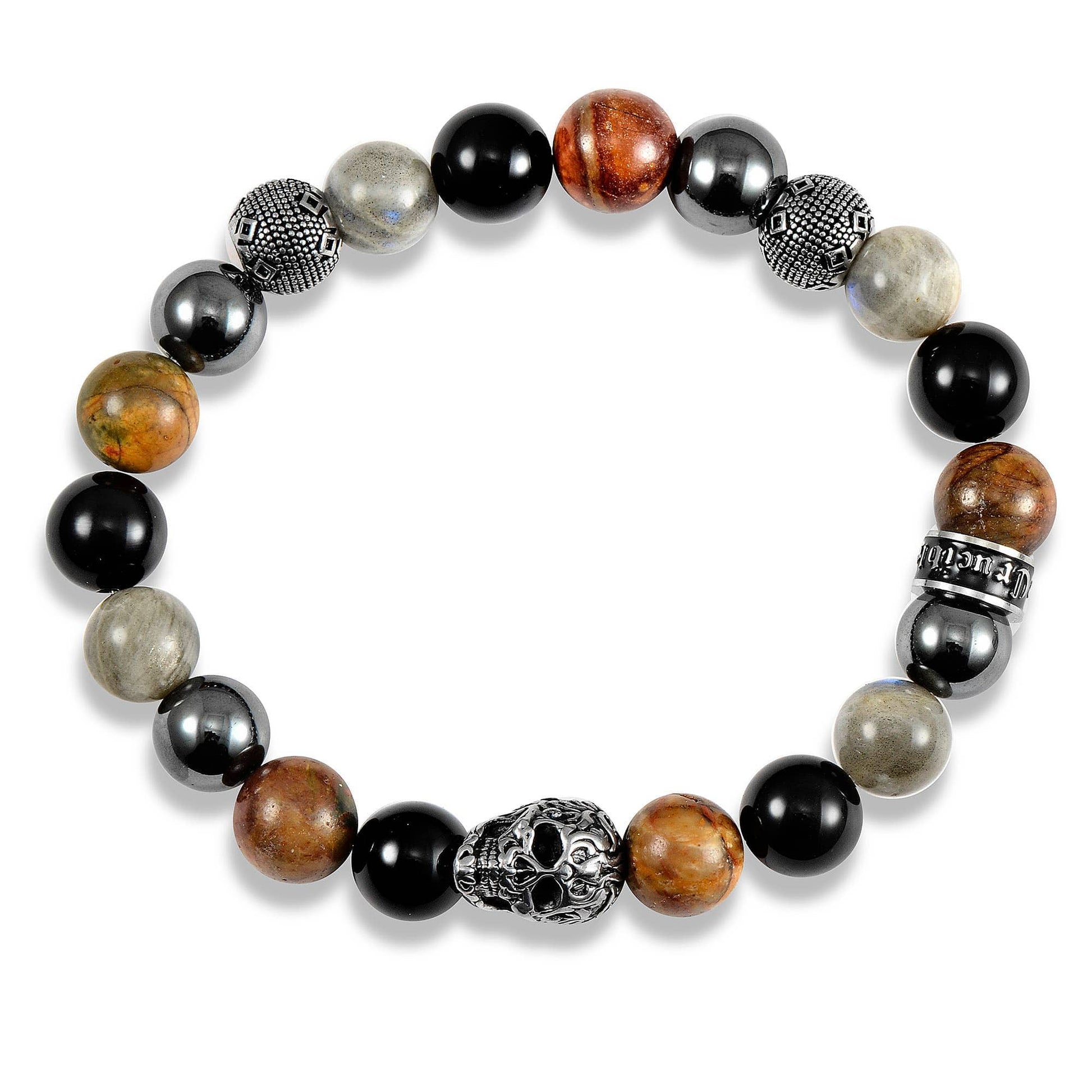 West Coast Jewelry West Coast Jewelry - Crucible Skull Hematite and Mixed Stone Stretch Bracelet