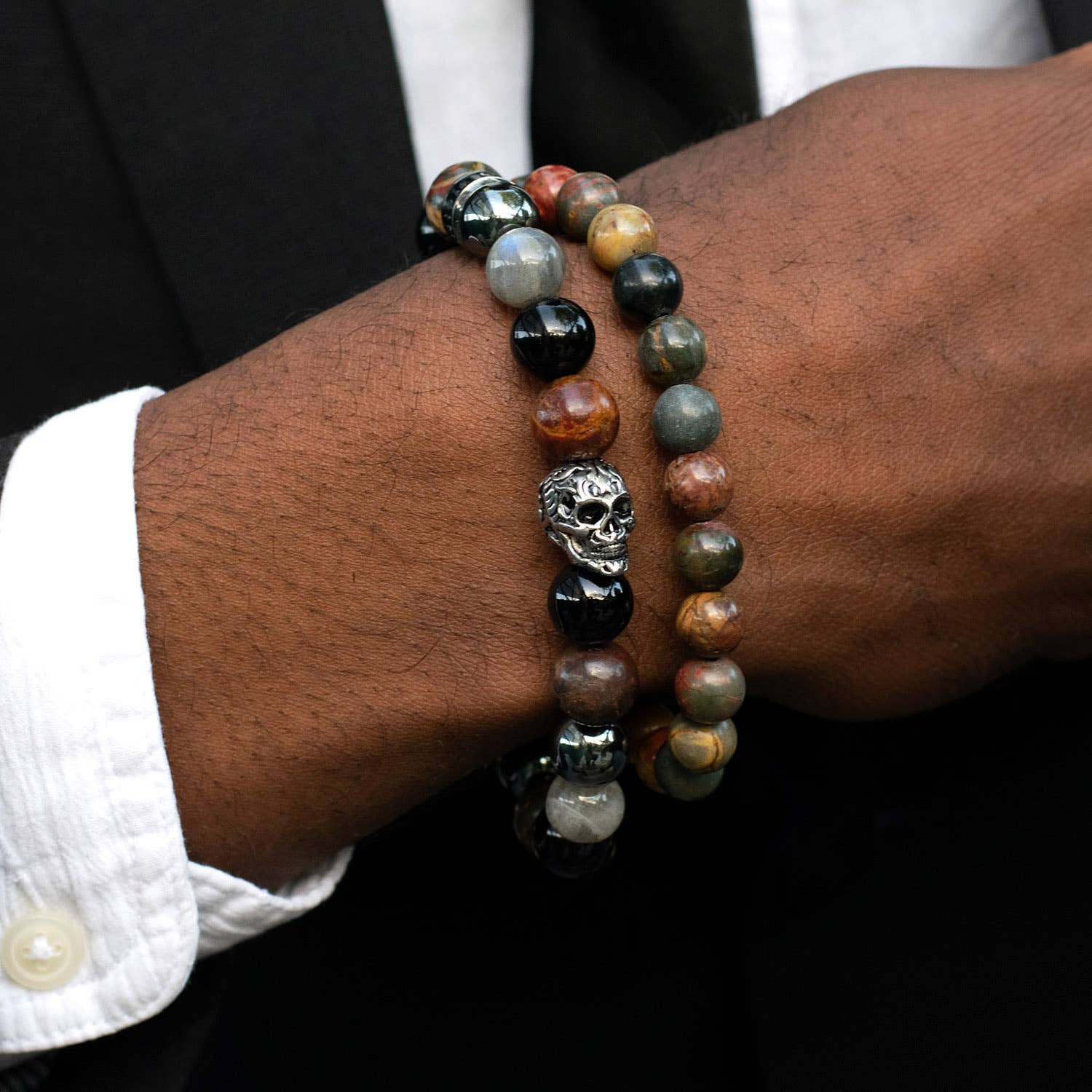 West Coast Jewelry West Coast Jewelry - Crucible Skull Hematite and Mixed Stone Stretch Bracelet