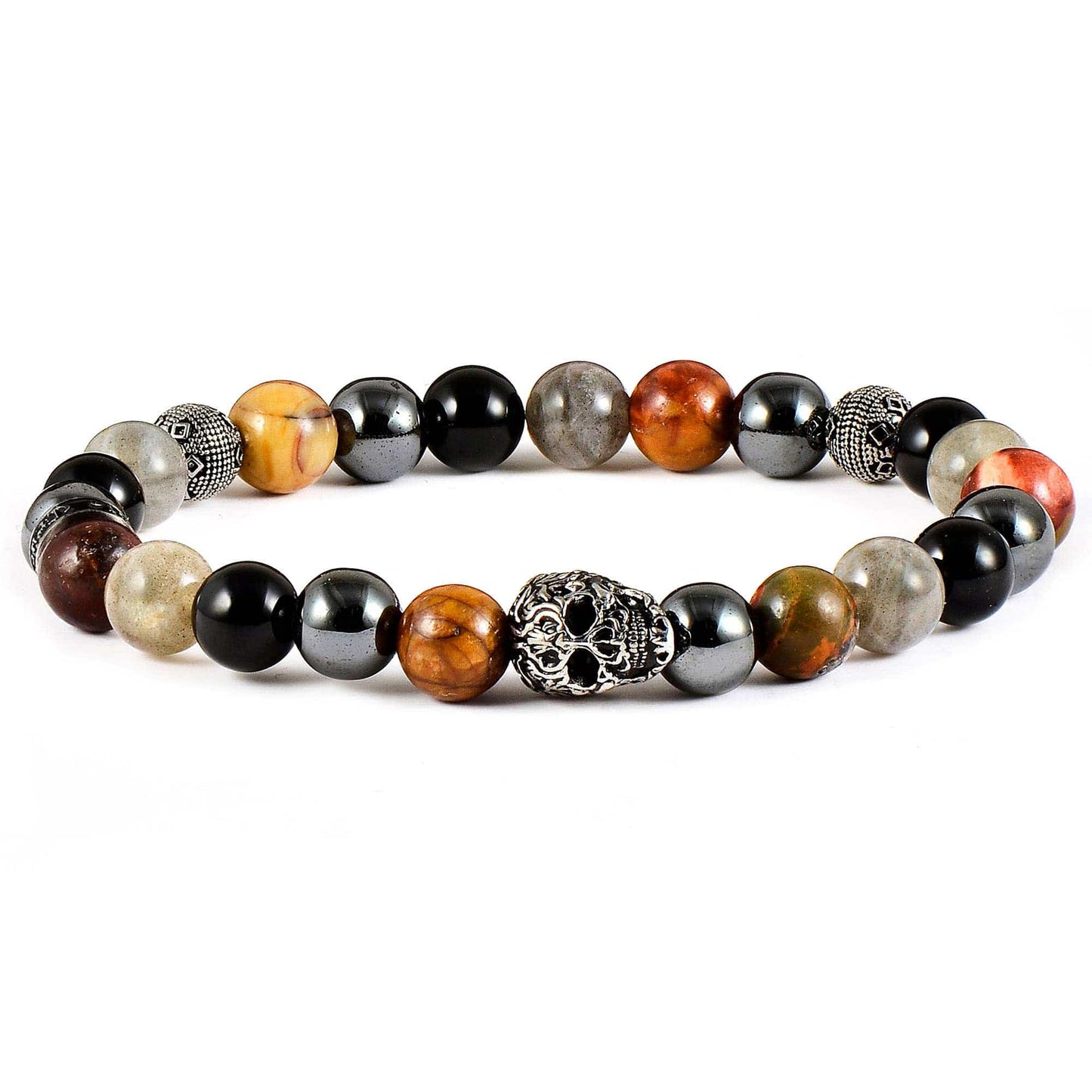 West Coast Jewelry West Coast Jewelry - Crucible Skull Hematite and Mixed Stone Stretch Bracelet
