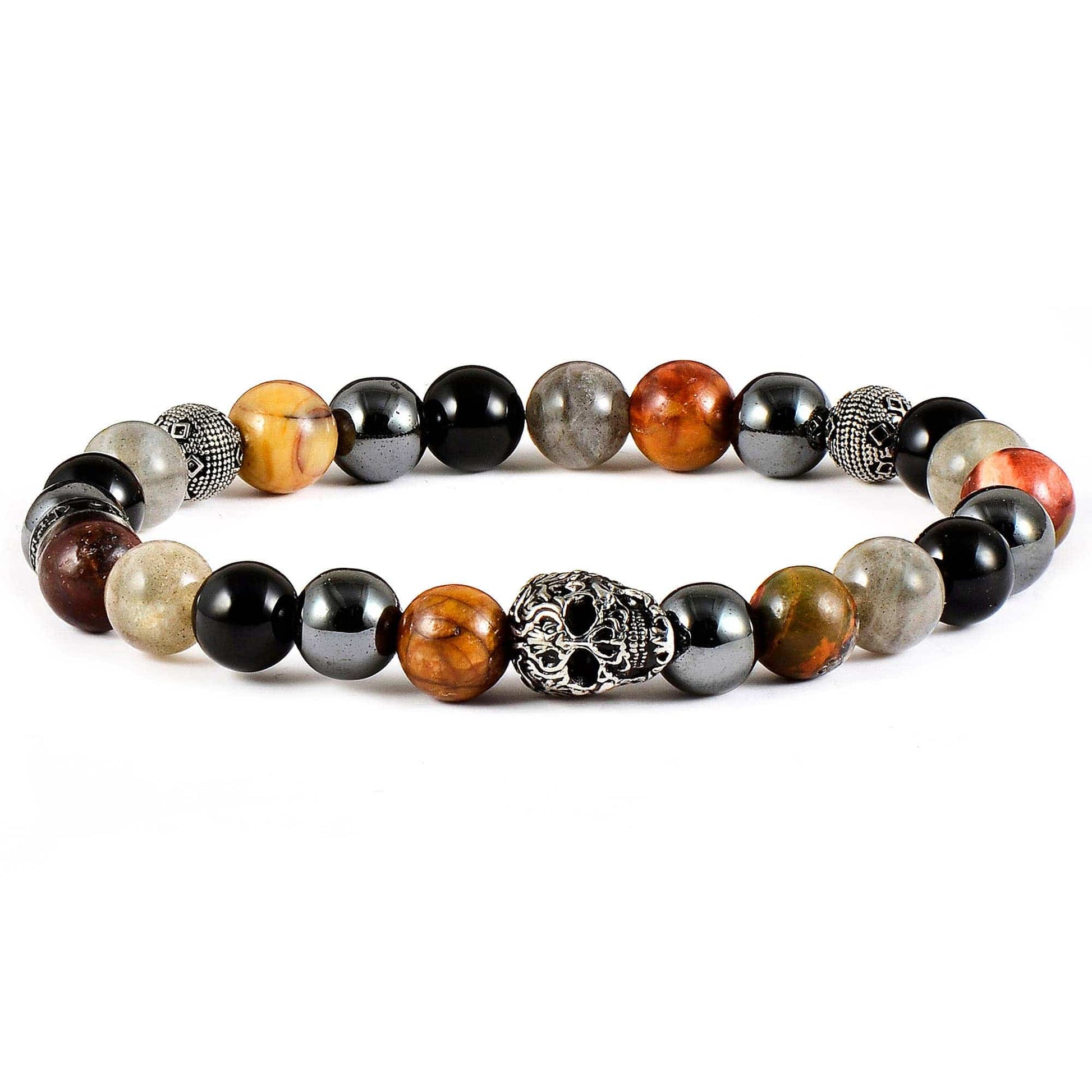 West Coast Jewelry West Coast Jewelry - Crucible Skull Hematite and Mixed Stone Stretch Bracelet