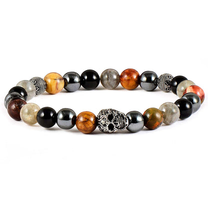 West Coast Jewelry West Coast Jewelry - Crucible Skull Hematite and Mixed Stone Stretch Bracelet